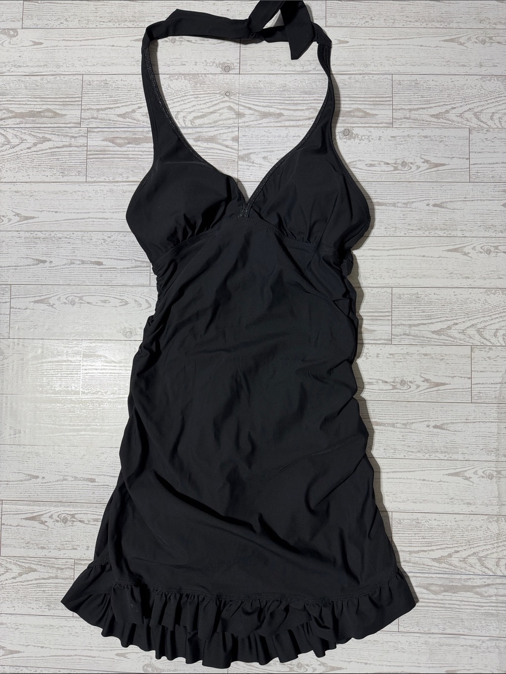 Assets By Spanx Black Halter Swimdress with Ruffle Hem